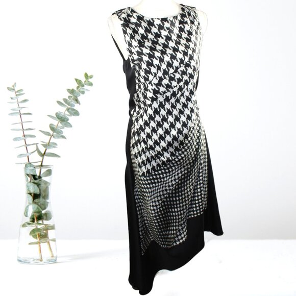 Monse Asymmetrical Black White Hounds Tooth Style Sleeveless Dress, Size Small - Picture 4 of 12